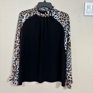 Women's Black Leopard Sleeve Blouse
